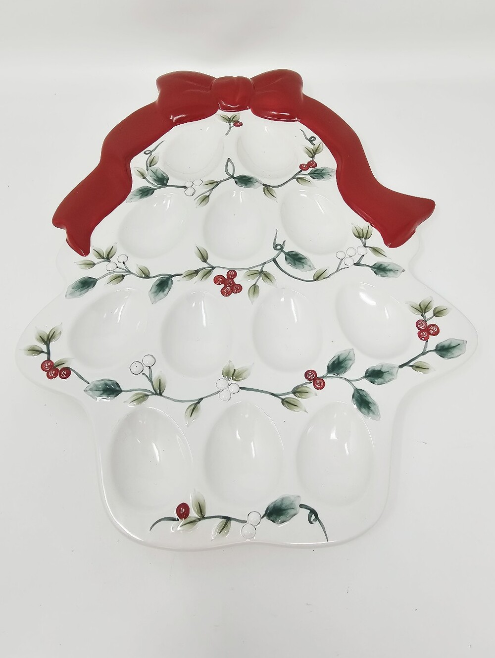 Pfaltzgraff Winterberry Tree Shape Ceramic Deviled Egg Platter